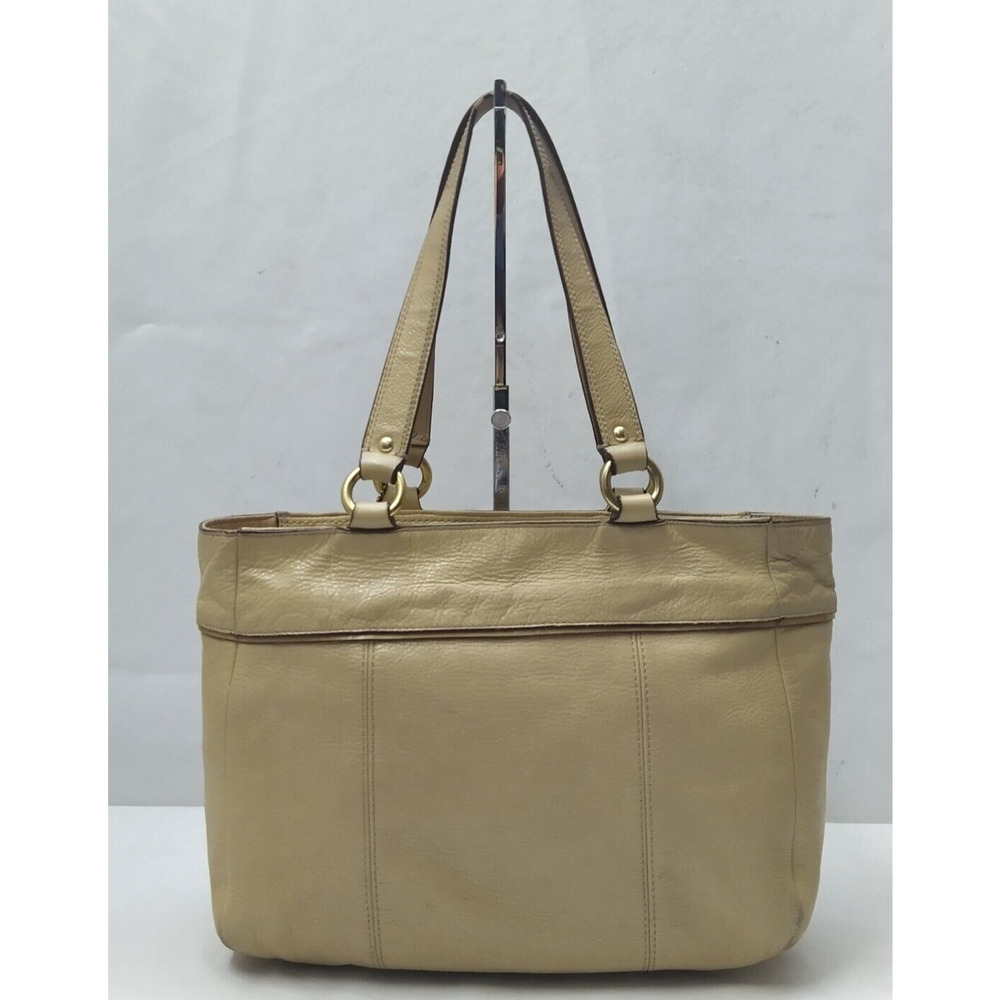 Coach Tan Leather Studded Double Handle Zipper Closure Tote Shoulder Bag - Picture 2 of 16